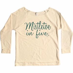 WOMEN’S Small Christmas Sweatshirt “Mistletoe In Five” Lightweight Raw Hem NWOT